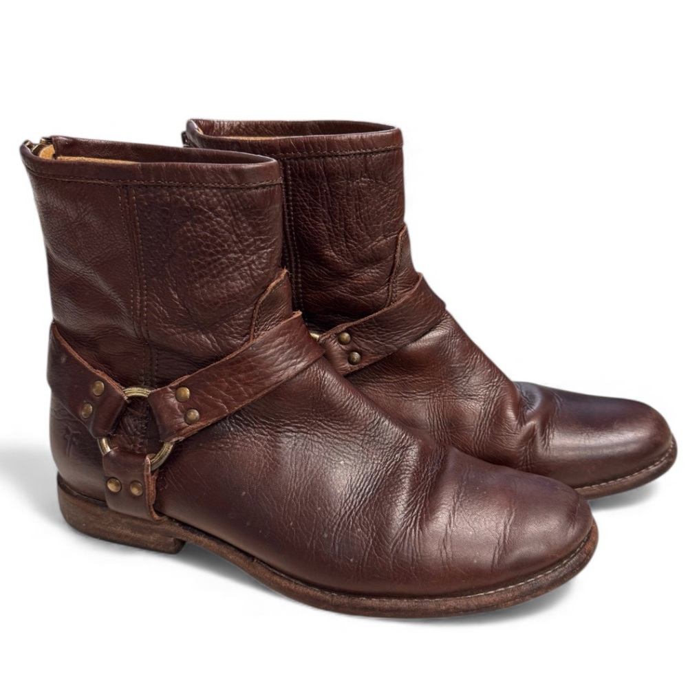 Frye Dark 76870 Phillip Harness Women’s Brown Leather Ankle Boots Size 9.5B